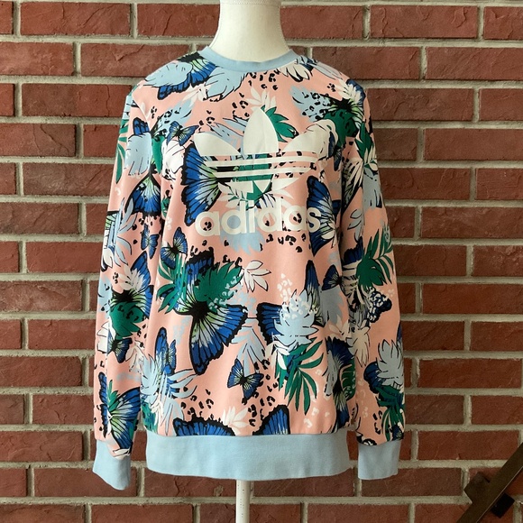 Adidas Girls’ Her Studio London Collab Crew Pink Blue Sweatshirt Size XL - Picture 1 of 12